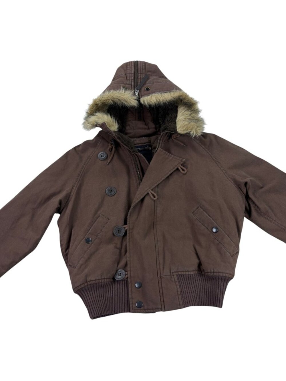 Vintage NOS Alpha Industries Canvas Bomber Hooded Flight Jacket Size M Brown